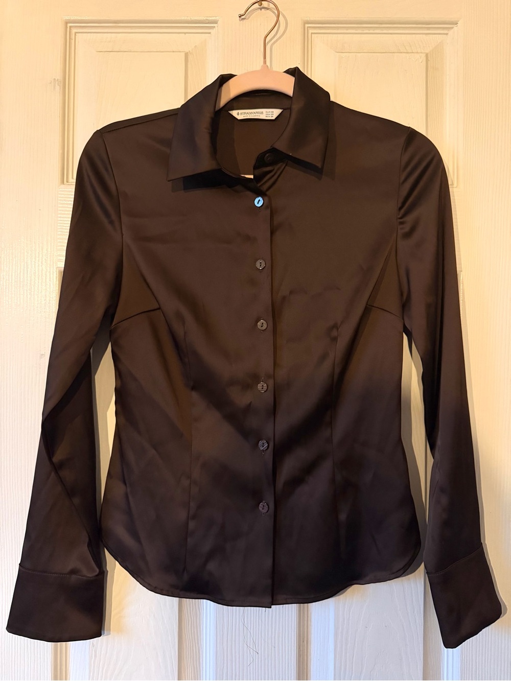 Stradivarius Black Satin Button-Down Shirt